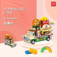 哲高00886-00891積木冰淇淋漢堡車餐車迷你創意模型益智拼裝玩具