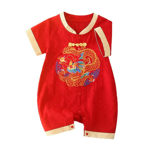 龍年嬰兒哈衣爬服連體衣夏季新款薄款寶寶抓周服國風百天擺酒6283