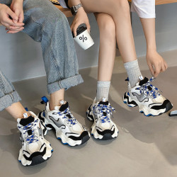 波浪厚底老爹鞋女2025春夏厚底情侶運動鞋ins潮牌網面透氣休閒鞋