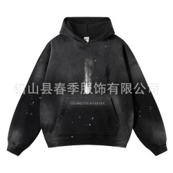 高街KANYE侃爺潑墨水洗破壞加厚連帽衫INS漸變設計感潮酷衛衣男女