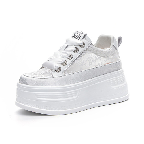 2024年夏季薄款厚底松糕內增高8cm蕾絲鏤空網紗小白鞋女休閒網鞋 2024年夏季薄款厚底松糕內增高8cm蕾絲鏤空網紗小白鞋女休閒網鞋