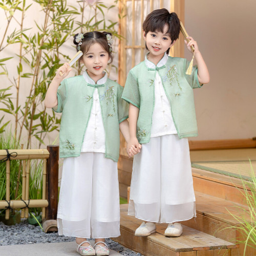 男童漢服套裝夏款風表演服女童古裝兒童幼兒園六一演出服唐裝