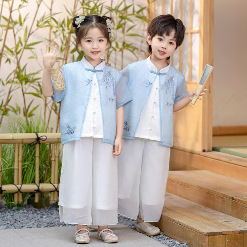 男童漢服套裝夏款風表演服女童古裝兒童幼兒園六一演出服唐裝