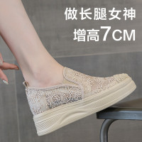 3002-1隱形內增高松糕厚底漁夫鞋夏季蕾絲網面透氣休閒樂福女鞋