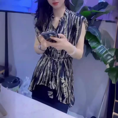 24182大愛美依緣2025夏季新款時尚印花暈染襯衫高腰開叉半身裙女