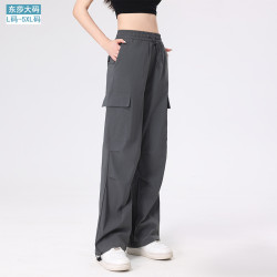 2024新款夏季薄款速乾美式風工裝褲女束腳濶腿 大碼工裝褲