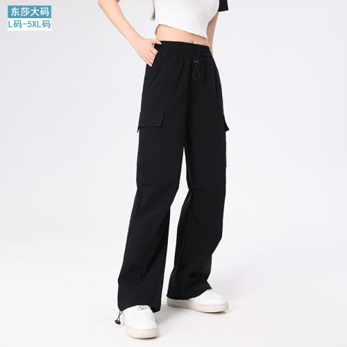 2024新款夏季薄款速乾美式風工裝褲女束腳濶腿 大碼工裝褲