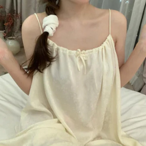 2025年新款睡衣女法式高級感提花冰絲蕾絲吊帶睡裙少女甜美家居服