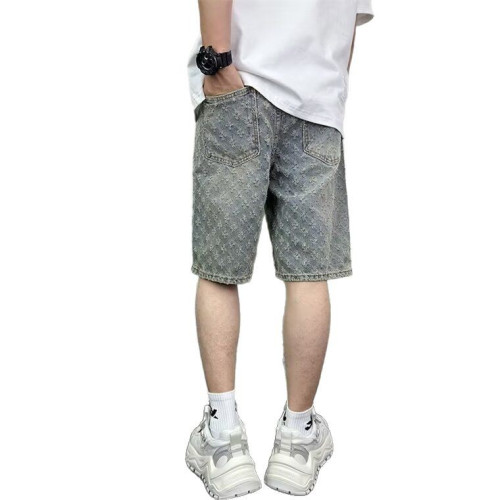 牛仔短褲男夏季男生工裝褲子寬松直筒中褲松緊腰美式高街潮流短褲