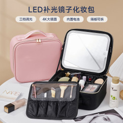爆款化妝包帶鏡子高級感LED大容量化妝箱化妝師帶燈一個起批