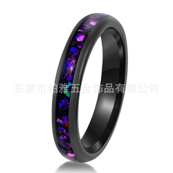 夏季新品浪漫結婚戒指4mm電鍍黑色鎢鋼鑲嵌紫色碎石女士禮物