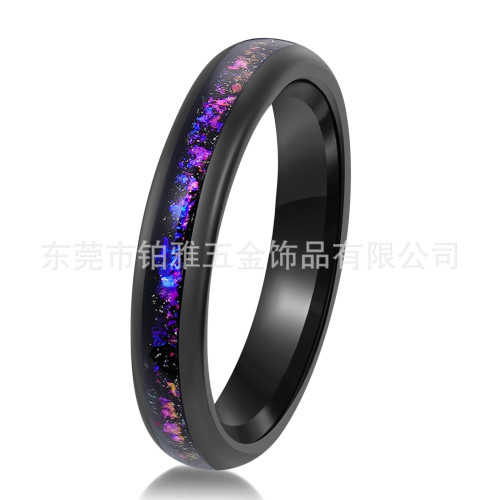 夏季新品浪漫結婚戒指4mm電鍍黑色鎢鋼鑲嵌紫色碎石女士禮物