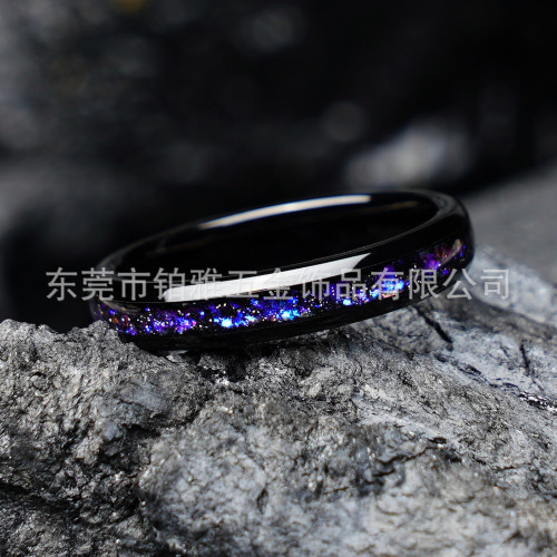 夏季新品浪漫結婚戒指4mm電鍍黑色鎢鋼鑲嵌紫色碎石女士禮物