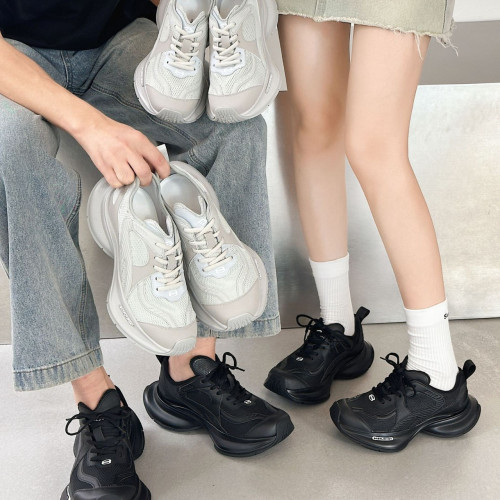 老爹鞋女2025夏季新款透氣網面薄款運動鞋情侶款厚底休閒小白鞋男