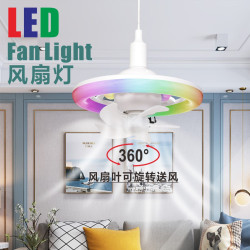 新款E27螺口幻彩跑馬風扇燈智能搖頭LED餐廳廚房360度旋轉吊扇燈