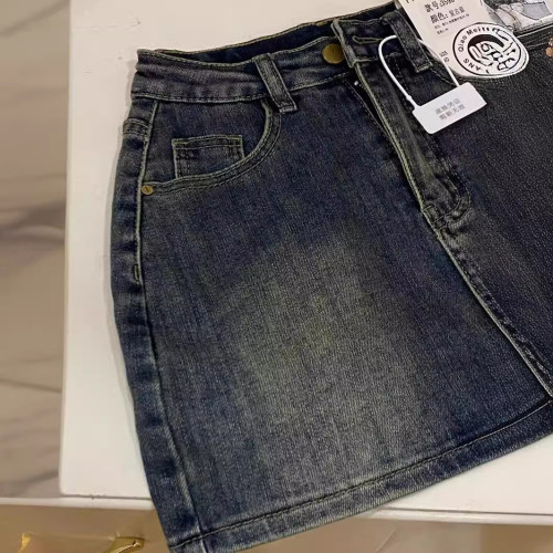 復古做舊牛仔短裙女小個子2024夏季新款高腰大碼寬松百搭防走光裙