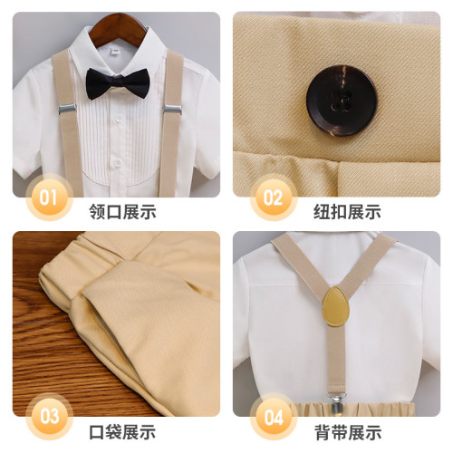 男童背帶褲英倫風中小童幼兒園六一演出短袖套裝主持鋼琴表演禮服