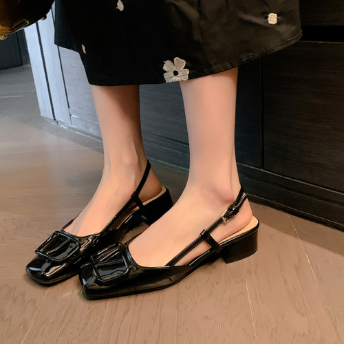 同款黛爾公主~方頭V釦包頭後空裸粉色平底涼鞋女通勤鞋