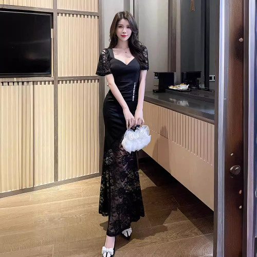 夜場上班工作服性感連衣裙2024新款修身顯瘦深V晚禮服夜總店女裝