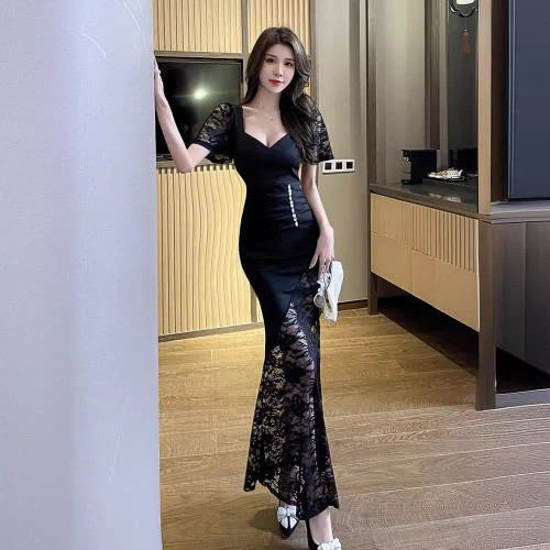 夜場上班工作服性感連衣裙2024新款修身顯瘦深V晚禮服夜總店女裝