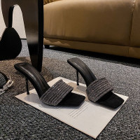 2026年夏季新款涼鞋細跟水鑽外穿女涼拖半拖楊樹林一字帶高跟鞋女