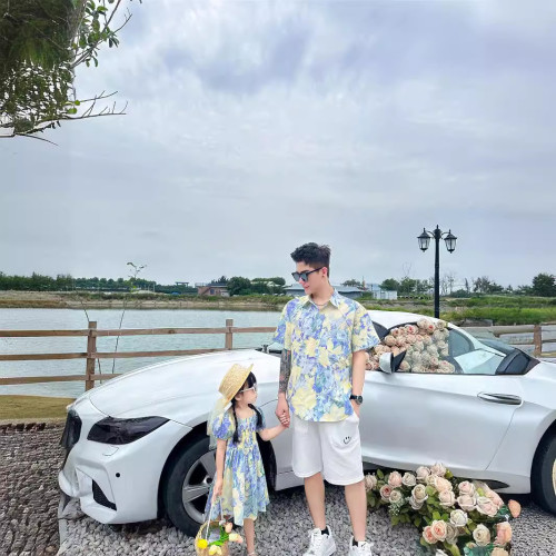 法式母女裝連衣裙2025夏季新款一家三口親子裝度假風夏裝碎花裙