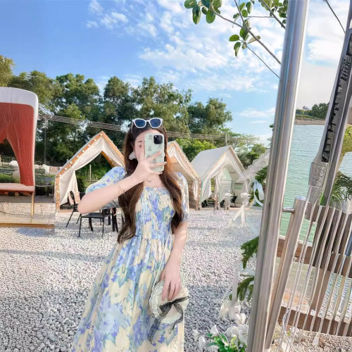 法式母女裝連衣裙2025夏季新款一家三口親子裝度假風夏裝碎花裙
