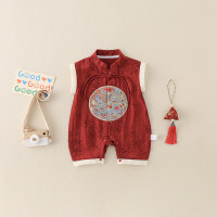 嬰兒連體衣夏季薄款網紅國風龍鳳呈祥寶寶爬服新生兒端午唐裝哈衣