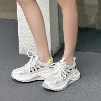 真皮鏤空老爹鞋女2026夏季新款百搭網面透氣厚底休閒運動爆款涼鞋