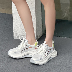 真皮鏤空老爹鞋女2025夏季新款百搭網面透氣厚底休閒運動爆款涼鞋