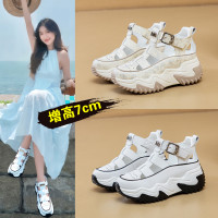 2026夏季新款厚底韓版內增高休閒鞋坡跟拼色老爹鞋鏤空涼鞋女鞋