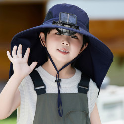 兒童可充電太陽能風扇帽子大披肩防曬遮陽帽子男孩夏季戶外涼帽女