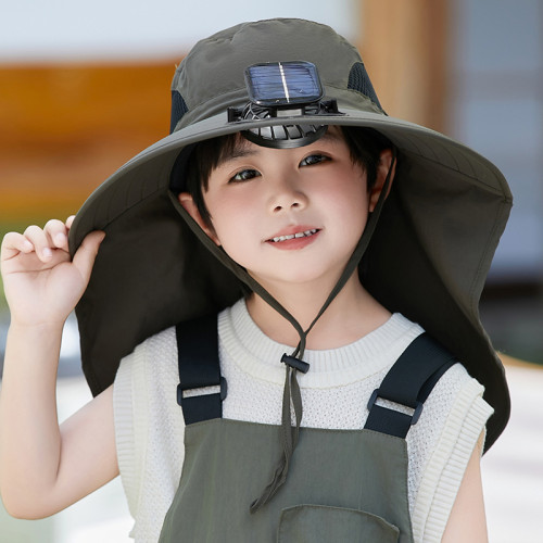 兒童可充電太陽能風扇帽子大披肩防曬遮陽帽子男孩夏季戶外涼帽女