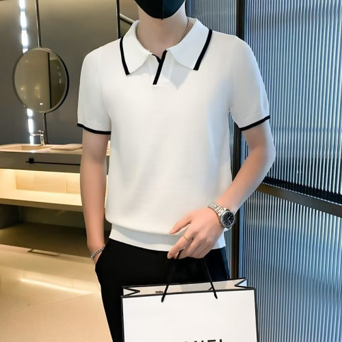 輕奢翻領polo衫男商務百搭修身微彈體恤夏季透氣時尚針織短袖T恤