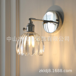 日式復古風鐵藝壁燈現代北歐床頭燈簡約加厚玻璃小壁燈帶開關