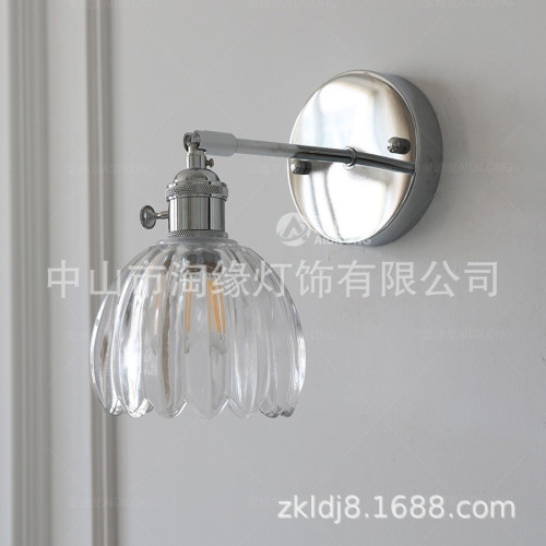 日式復古風鐵藝壁燈現代北歐床頭燈簡約加厚玻璃小壁燈帶開關