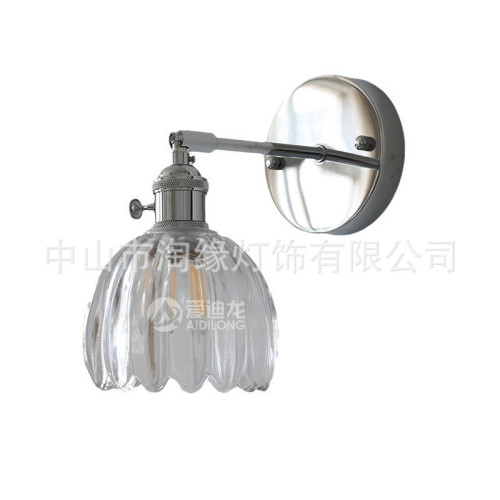 日式復古風鐵藝壁燈現代北歐床頭燈簡約加厚玻璃小壁燈帶開關