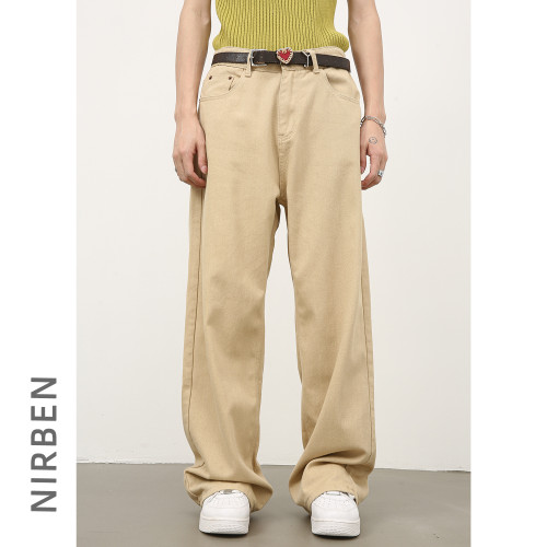nirben牛仔|直筒休閒牛仔褲男cityboy潮牌純色寬松垂感百搭長褲
