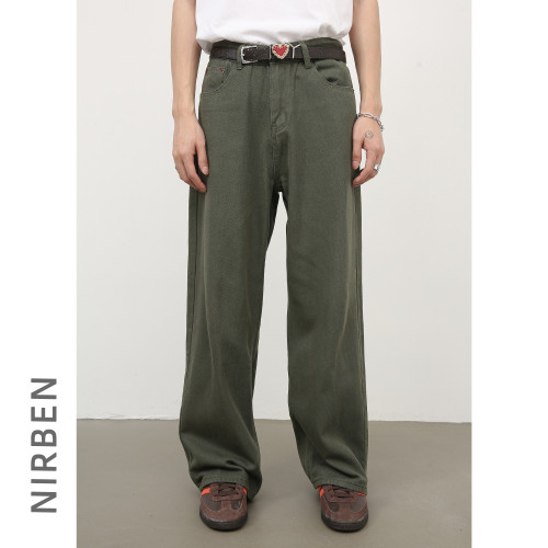 nirben牛仔|直筒休閒牛仔褲男cityboy潮牌純色寬松垂感百搭長褲