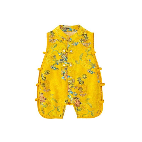 男寶寶夏天爬服嬰兒風琵琶服無袖連體衣中式國風漢服薄款衣服