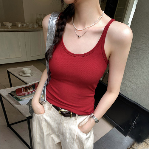 辣妹美式氣質復古帶胸墊小吊帶背心女夏2024新款外穿無袖內搭上衣