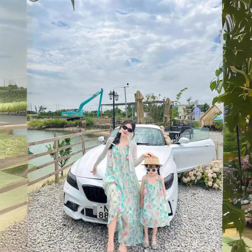 親子裝夏裝一家三口海邊度假全家裝t恤母女花朵吊帶洋氣公主裙潮