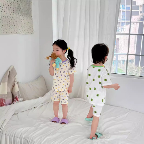 兒童睡衣夏季薄款2024新款男女童卡通家居服中小童短袖短褲兩件套