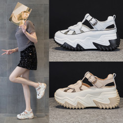 8806內增高7CM真皮老爹鞋女 2024夏季新款百搭韓版厚底松糕