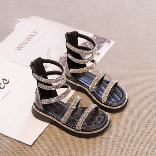 女童鞋羅馬鞋2023夏季兒童涼鞋愛莎公主鞋學生版軟底童鞋小公主