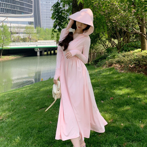 夏季輕薄2024新款全身防紫外線防曬服長款收腰冰絲防曬衣裙女修身