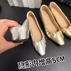 小個子內增高5CM法式瑪麗珍鞋女2024春夏新款爆款尖頭小皮鞋晚晚