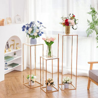 婚慶道具金色電鍍鐵藝四邊形花架展示架家居花器派對裝飾