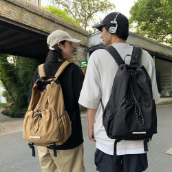 2024新款束口抽繩雙肩包男士尼龍包大學生戶外運動旅行後背包書包女