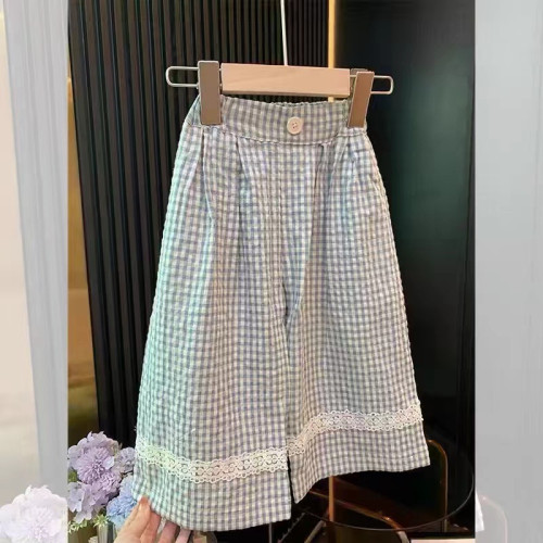 77303 女童時尚套裝2024夏季新款兒童森系娃娃衫濶腿褲女寶兩件套
